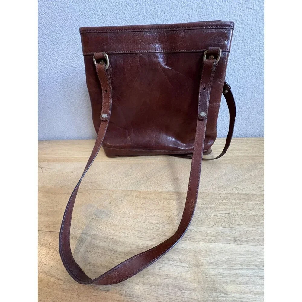 Brahmin Brown Leather Shoulder Bag Womens Medium Adjustable Strap Tote Purse